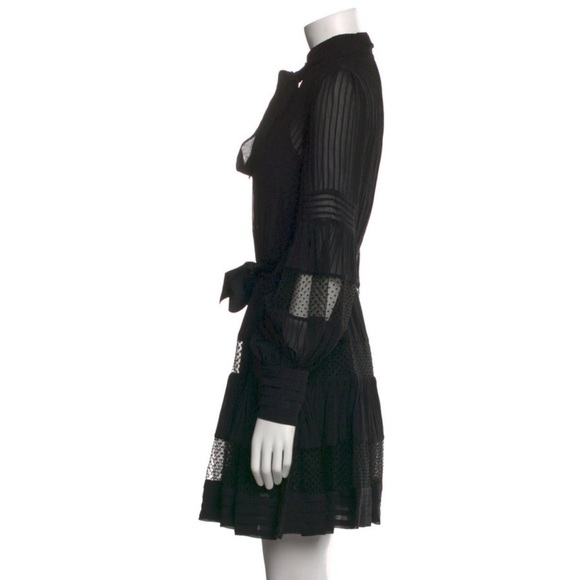 ZIMMERMANN spliced mesh long sleeve mini dress black with slip and belt - Picture 7 of 14